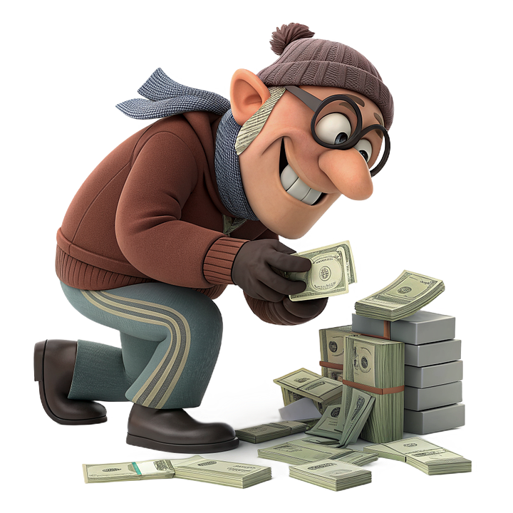 A cartoon swindler character with a sinister grin, representing the casino industry and its extraction of surplus value from the recreational gambling proletariat